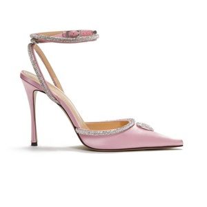 MACH & MACH (sold out everywhere) - pink Crystal Heart Satin Pumps